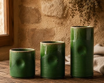 Handmade Rustic Ceramic Travel Mug with Lid, Handleless Pottery Cup