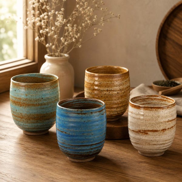 Handmade Rustic Stoneware Tea Cup – Japanese Glazed Ceramic Mug
