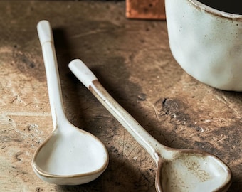 Japanese Ceramic Ramen Spoon, Rustic Wabi Sabi Tableware, Minimalist Kitchen Utensil