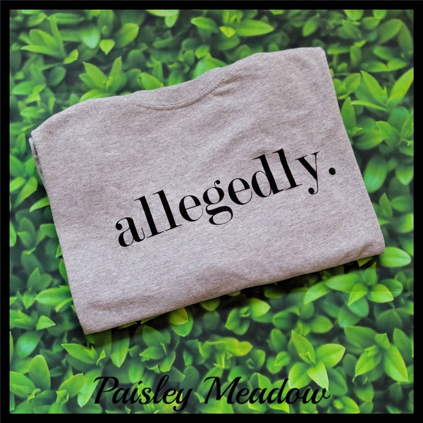 ALLEGEDLY t-shirt S M L XL 2XL white black grey crew neck unisex tee shirt men women teen funny lawyer attorney legal words graphic tee