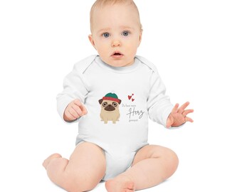 Babybody Langarm mit Mops, Babykleidung, Du hast mein Herz gemopst, Baby Langarmbody, Geschenk zur Geburt, Babygeschenk