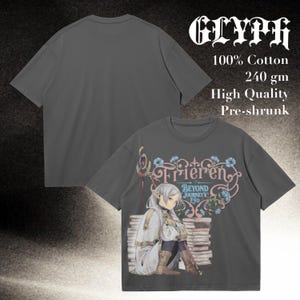 Camiseta gráfica de anime Frieren / Beyond Journey’s End, estilo urbano, extragrande, de tejido grueso y corte holgado, 240 g/m²