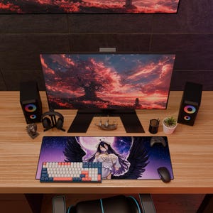 Albedo Extended Gaming-Mauspad | Overlord Anime-Schreibtischunterlage, Nazarick Dark Fantasy-Dekor, Otaku Waifu-Mauspad, Geschenk für Gamer