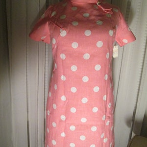 1950/60&#39;s BIG GIRL Pink/White Polka Dot Shift/Dress by Antiqua----Size 20 1/2.
