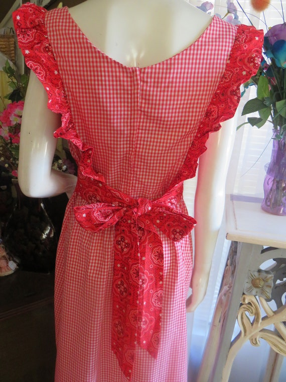 1970s' Red/White CHECKERED Paisley Ruffle Trim DR… - image 6