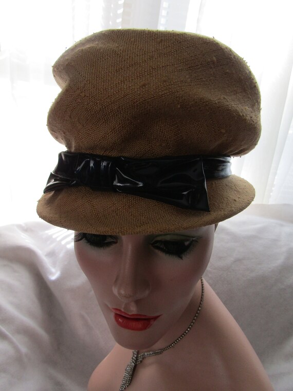 Vintage Ladies GOLD Head Topper Small LINEN HAT W… - image 2