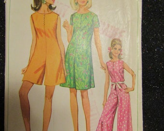 Vestido pantalón Simplicity Misses de 1967 para mujer, disponible en tres largos (talla 14).