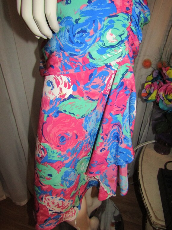 1980s' Colorful FLORAL POLYESTER DRESS By Andrea … - image 6