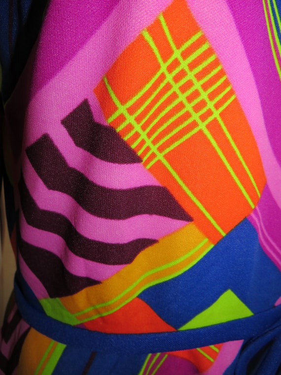 1960's COLORFUL GEOMETRIC Print Sleeveless DRESS … - image 7