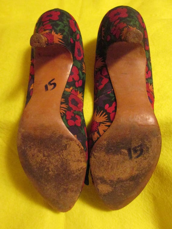 Vintage Ladies FLORAL PUMPS With Bow/Rhinestones … - image 6