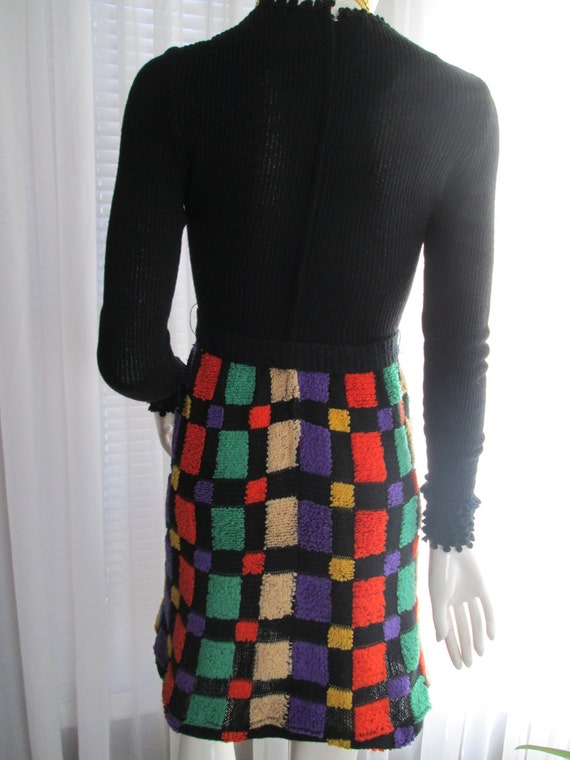 60s' or 70s' Ladies Colorful ARTSY Wool KNIT DRES… - image 2