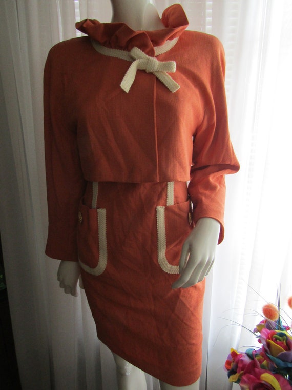 Vintage Ladies Peach/Beige DRESS/JACKET SET/Suit … - image 1
