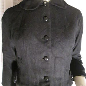 1950&#39;s Ladies Petite WOOL BLACK Waist JACKET by Imported Fabric Italy---No Size Tag