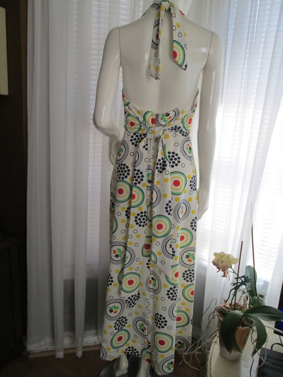 1970s' Ladies GEOMETRIC Print HALTER Top/Big Sash… - image 5