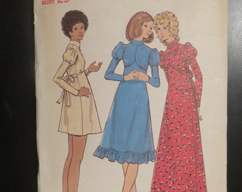 1970's Butterick Long Sleeve A-LINE DRESS Pattern----Size 7/8