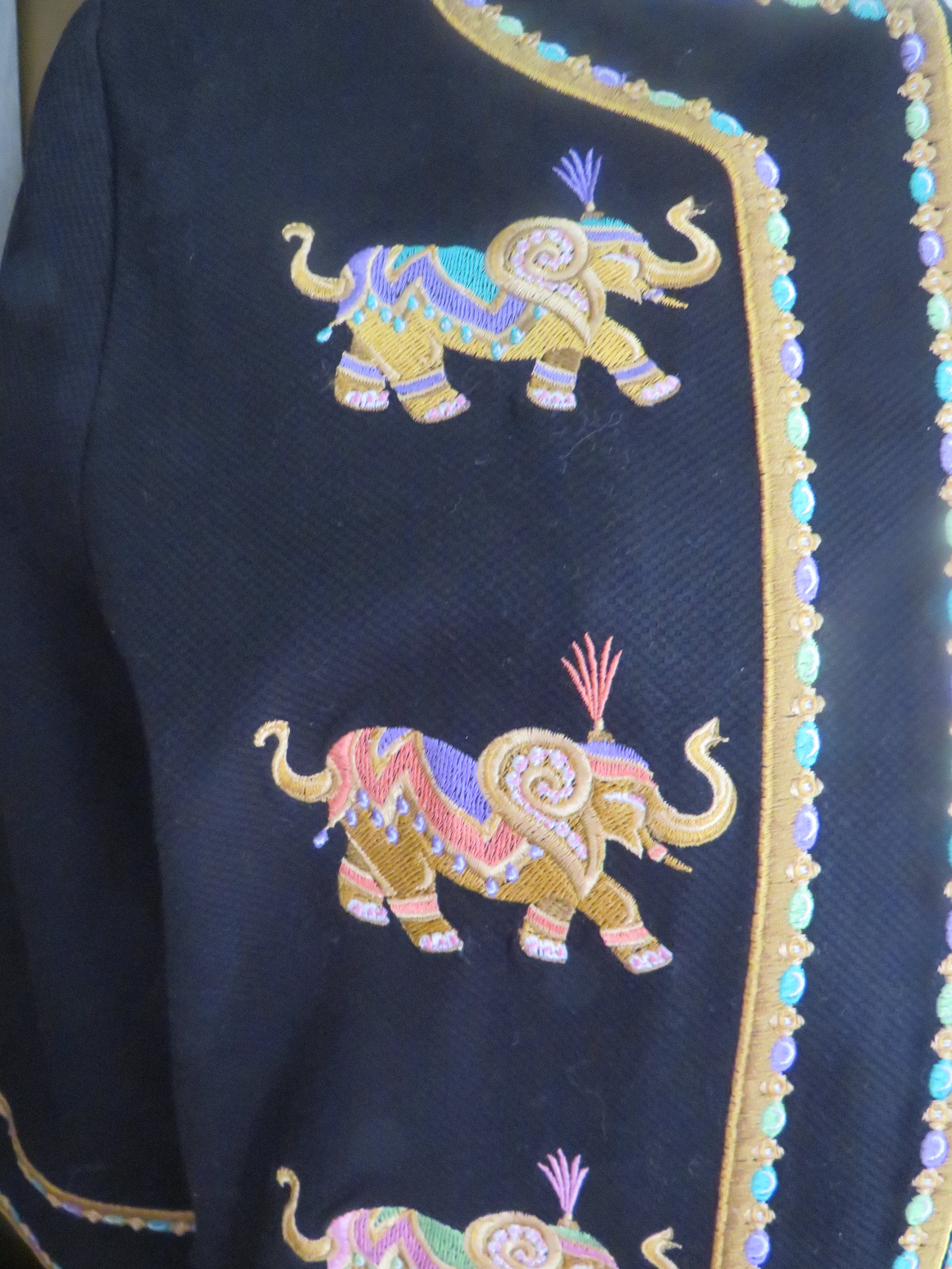 Vintage Bob Mackie BLACK ELEPHANT Embroidery Jacket--size Medium 