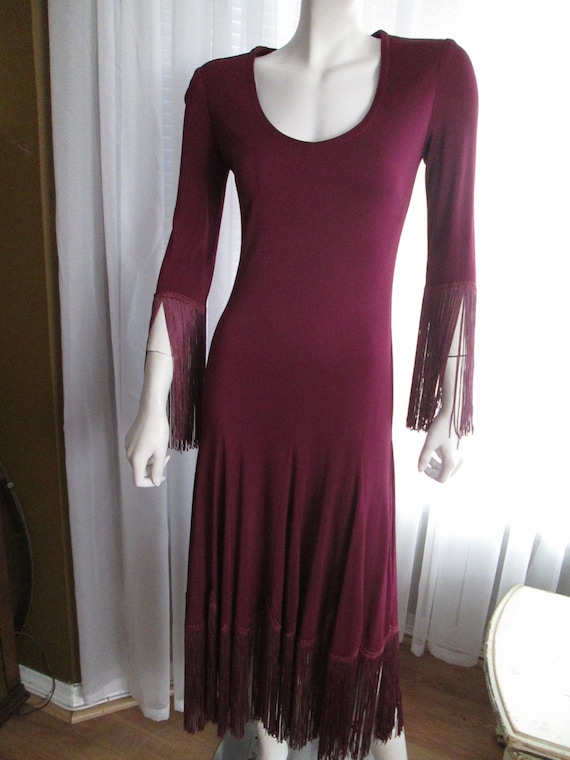 Vintage AYAKO Design DRESS in Wine Color With Frin