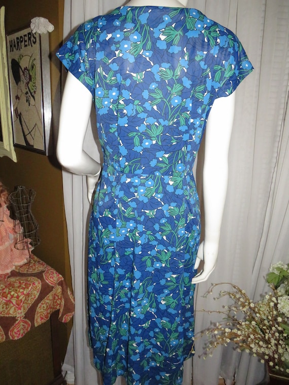 1950's Blue/White Floral JACKET/DRESS Set----No L… - image 9