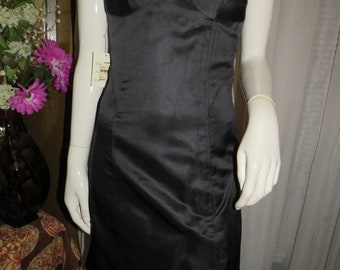 Jaren 90 ZWART rayon slipstijl/potloodfit COCKTAILJURK van Tracy Reese --- maat 4