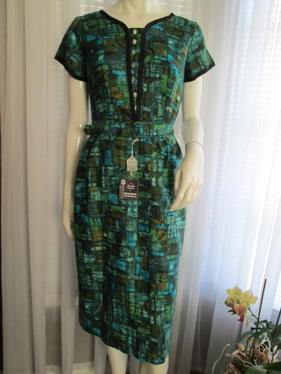 1950's Ladies Fitted Short Sleeve Abstract Print D