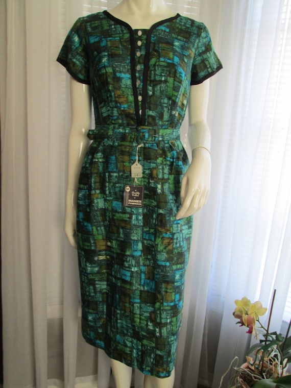 1950's Ladies Fitted Short Sleeve ABSTRACT Print D