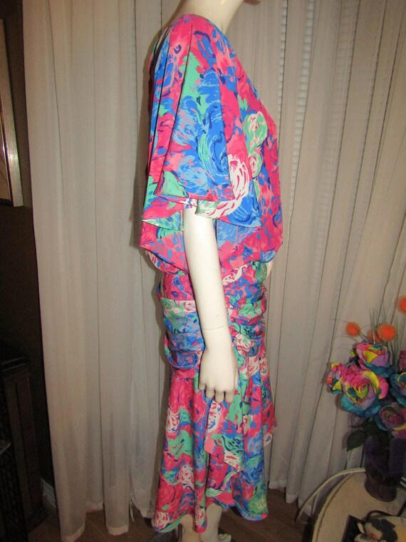 1980s' Colorful FLORAL POLYESTER DRESS By Andrea … - image 3
