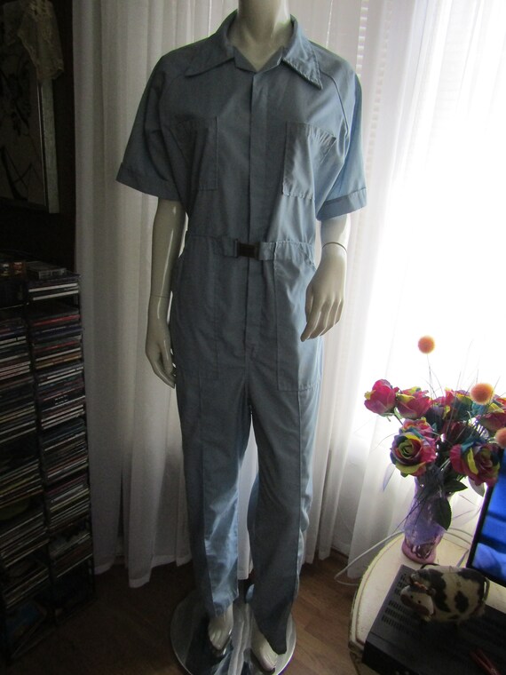 1970s' Light BLUE Short Sleeve Coveralls/romper JUMPSUIT by
