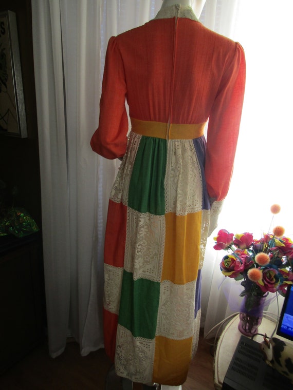 1970's Ladies COLORFUL PATCHWORK/Lace Long Sleeve… - image 2