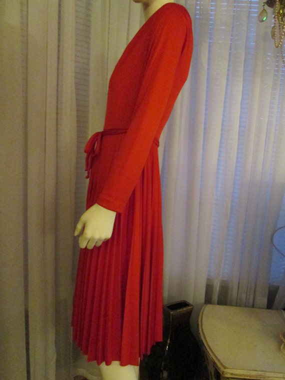 1970s' SIGNOR of California Red PLEATED Skirt DRE… - image 3