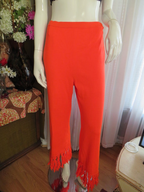 1970s' Bright ORANGE Wool FRINGE Bottom PANT---No… - image 3