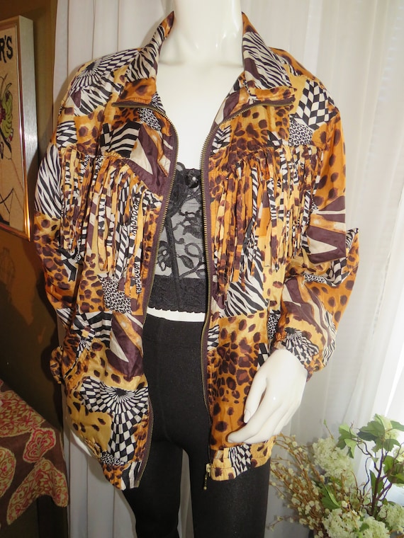 1980's/1990's Silk Exotic Patchwork Print BOMBER … - image 1