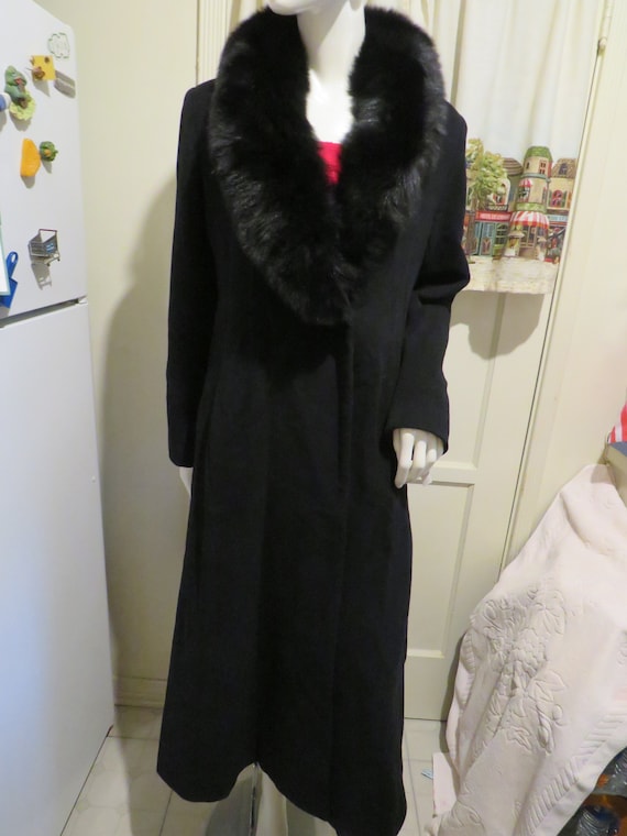 Vintage Puffy BLACK FUR Collared COAT By Marvin R… - image 1