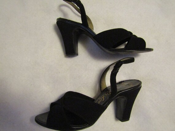 1940s'/1950s' BLACK SUEDE Open Toe Sling PUMPS By… - image 2