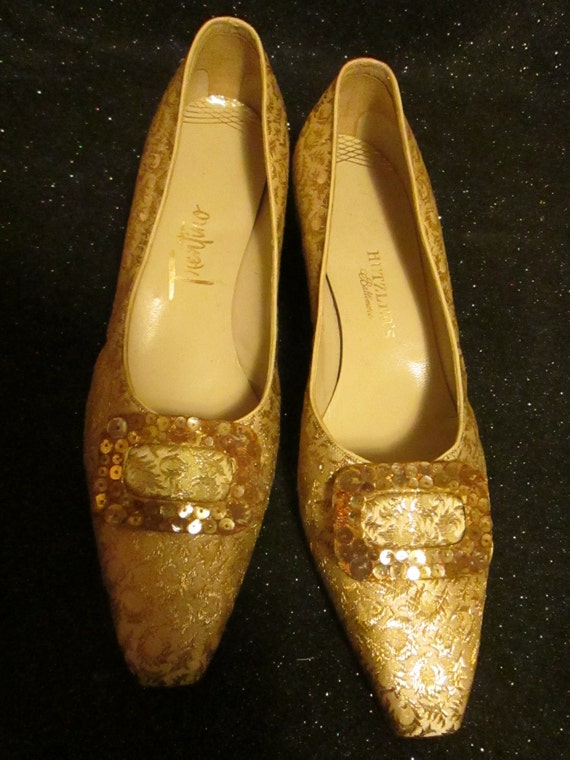 1960's Ladies Gold Brocade With Gold Sequin Buckle