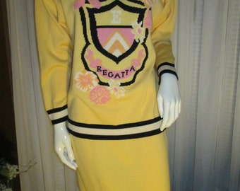 1980s&#39; Ladies Yellow 2-Piece SWEATER SET/Suit by ESCADA---Size L