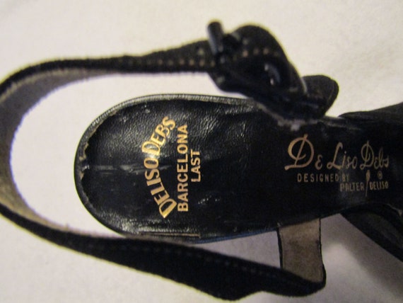 1940s'/1950s' BLACK SUEDE Open Toe Sling PUMPS By… - image 4