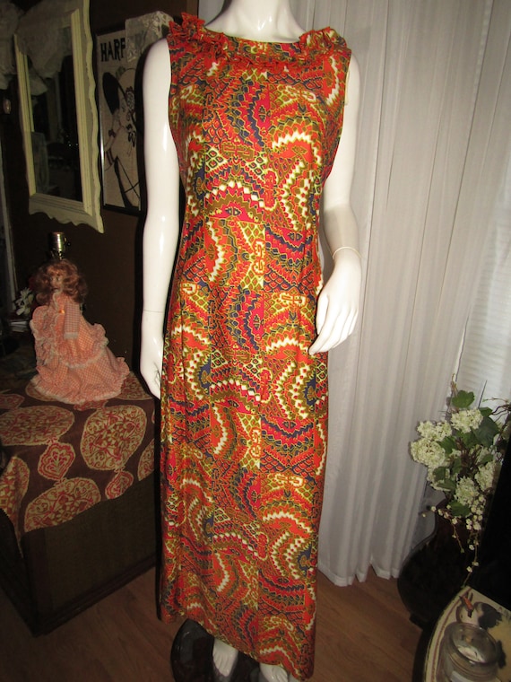 1950's ABSTRACT Colorful Sleeveless Long POLYNESI… - image 1