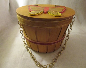 1960's or 70's BUTTERFLY Lid Basket PURSE by Caron of Houston, Tex.