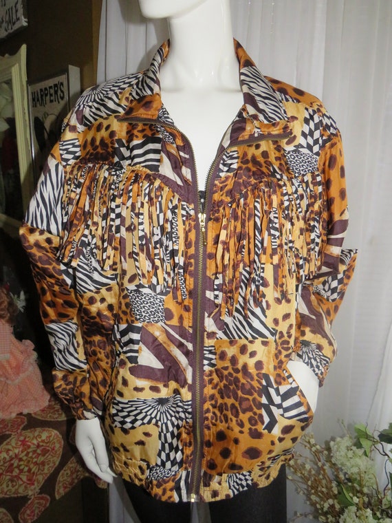 1980's/1990's Silk Exotic Patchwork Print BOMBER … - image 2