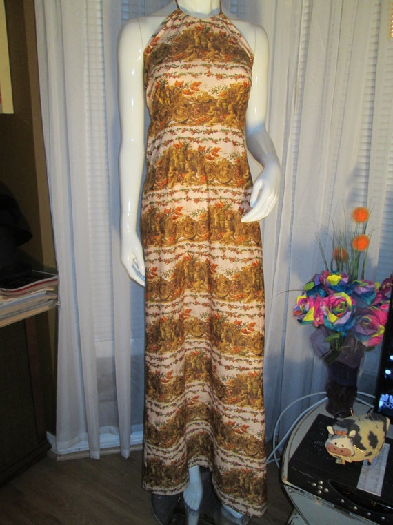 1970's Ladies HALTER Top DRESS in Cherub Print by