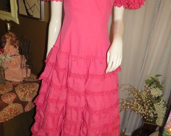 Vintage PINK Layered RUFFLED DRESS By Creaciones----Size 7/C