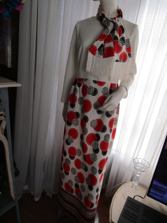 Vintage Floor Length Long Sleeve Fitted Red-White… - image 2
