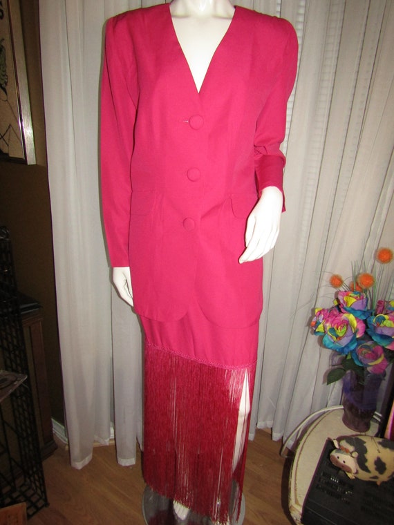 1980's or 1990's Ladies Bright PINK SUIT With Lon… - image 1