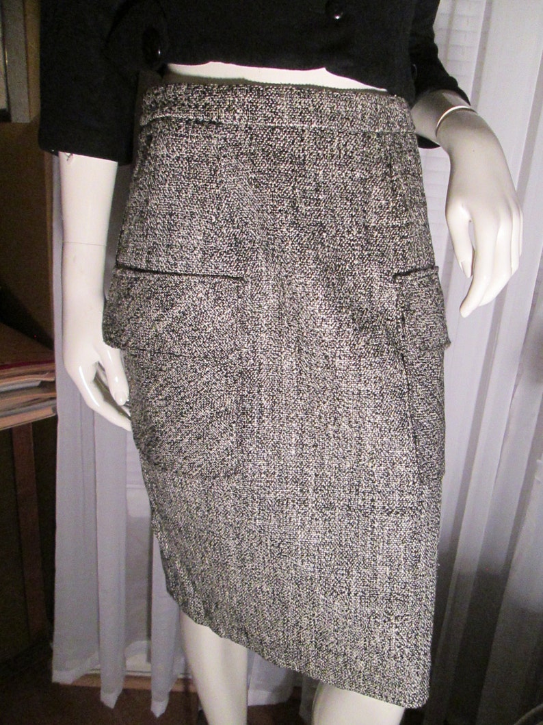 Vintage Ladies Black/White Tweed Print SKIRT by YVES Saint LAURENT/French Size 40 image 1