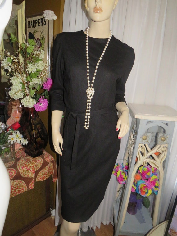 1950s' BLACK PENCIL-Fit DRESS By Mr. Saul In Cali… - image 1