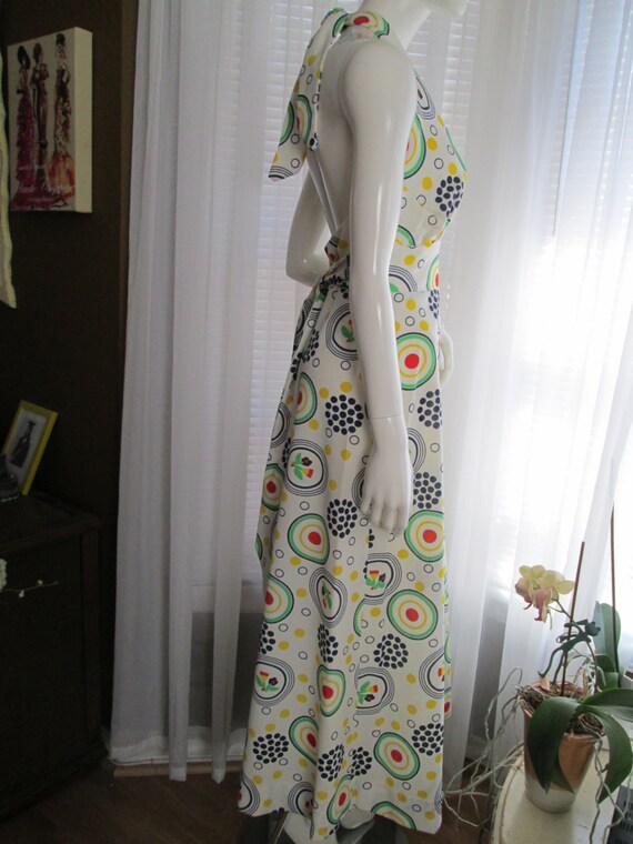 1970s' Ladies GEOMETRIC Print HALTER Top/Big Sash… - image 4