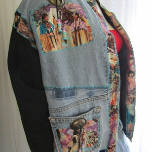 Vintage Denim/Cotton JACKET With American INDIAN PATCHWORK By Hanes---Size Medium