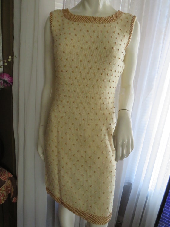 1950s'/1960s' Beige/Tan CROCHET/BEADED DRESS Set-… - image 6