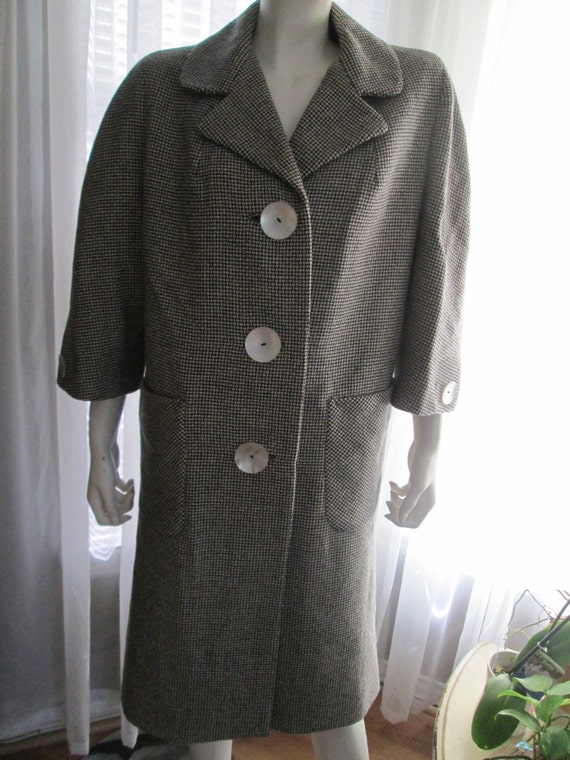 1960's Ladies Wool Black/Gray/White TWEED-like Pr… - image 1