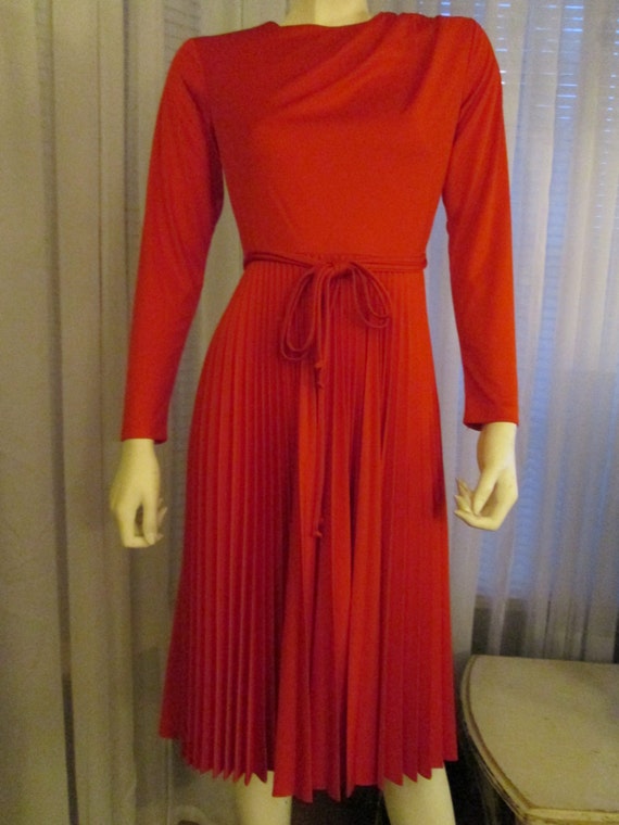 1970s' SIGNOR of California Red PLEATED Skirt DRE… - image 1